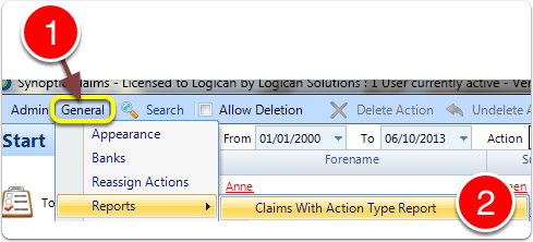 Open the Claims With Action Type Report