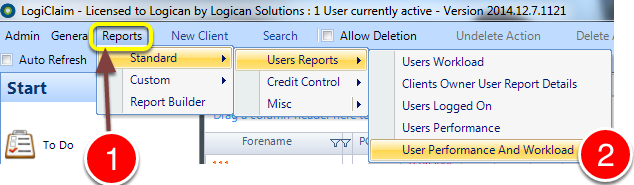 Open the User Performance And Workload report window