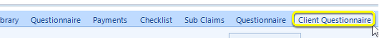 The \&nbsp;Client Questionnaire is displayed as a new tab in the client screen