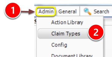 For Claim Questionnaire Select Claim Types from the Admin menu