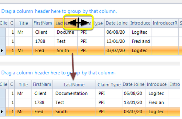 Drag fields and columns
