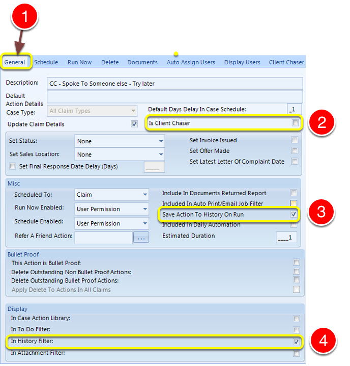 The settings for the items in the list are as follows: