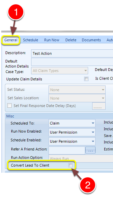 Tick the Convert Lead to Client checkbox