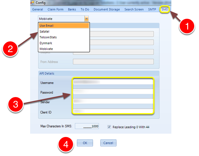 Enter your SMS provider account details