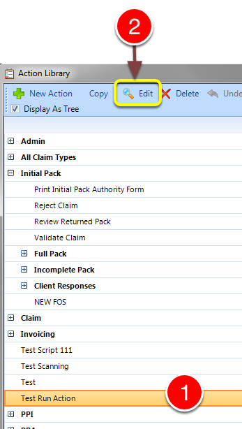 Select the required Action