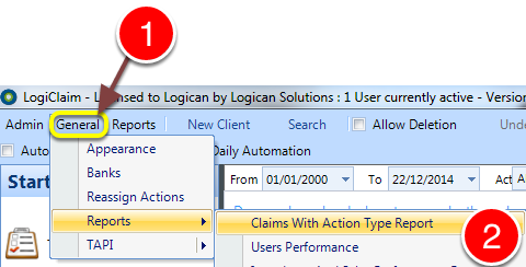 Open the Claim with Action types report
