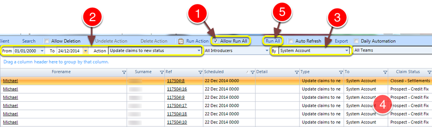 Running the re-set status action