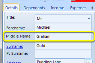 Middle Name now shows in the Client Details