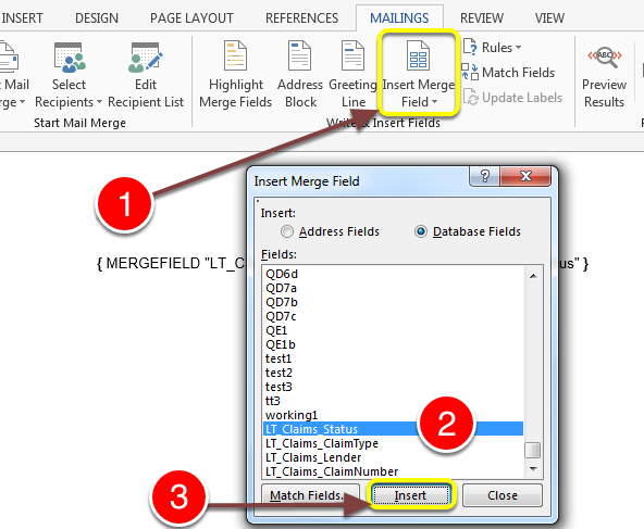 Select the required LT merge fields