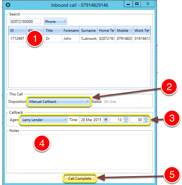 Set the Call Result