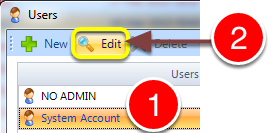 Open the User's set-up window