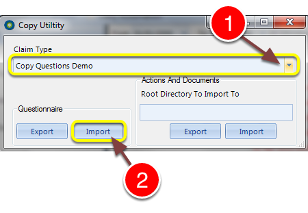 Select the Claim Type to copy the Questionnaire to