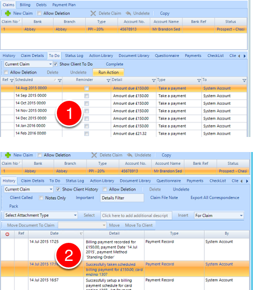 The ToDo and History lists