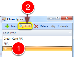 Open the required claim type set-up window