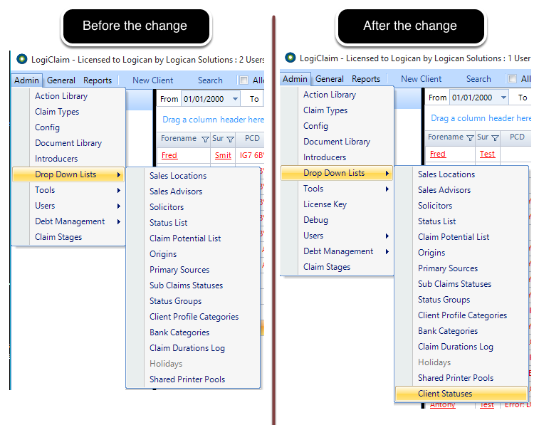Changing the permissions makes the Client Statuses appear on the drop down list