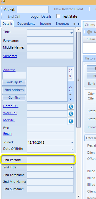 Claim Form with Second Person Field Visible Ticked