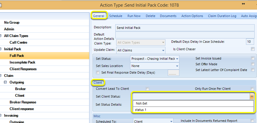 Set the Action Type Status