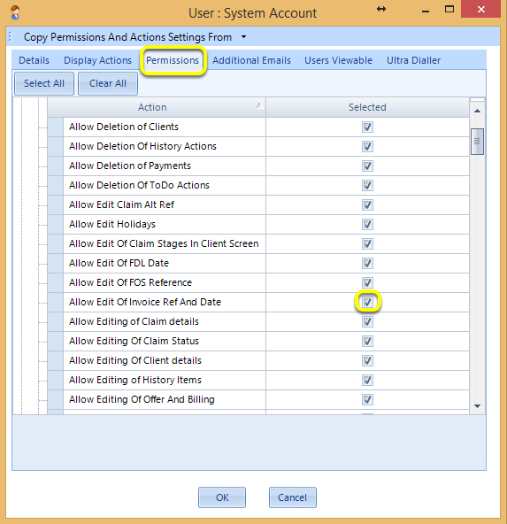 Set the User Permissions