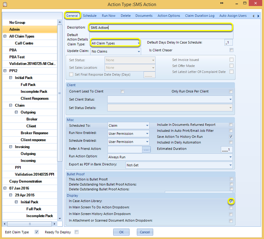 Create an SMS Action
