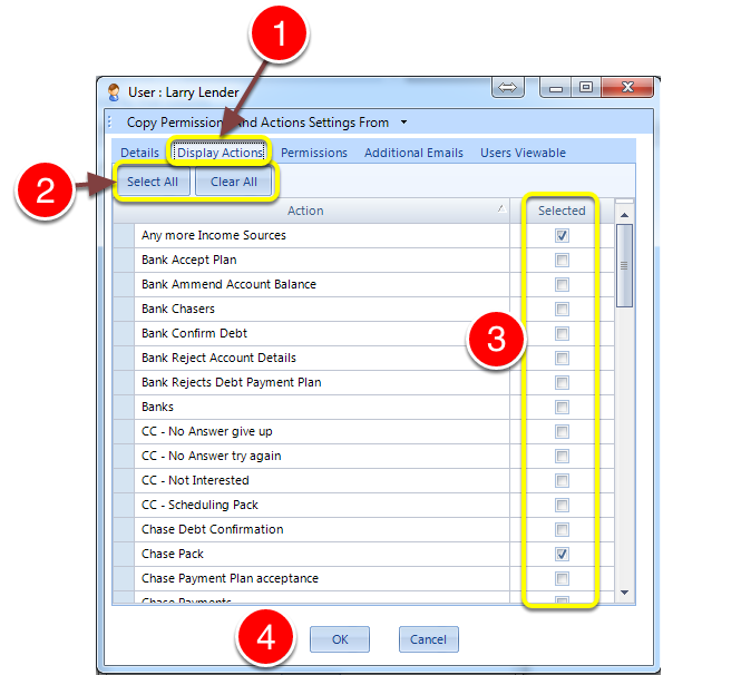 Control the display of action types