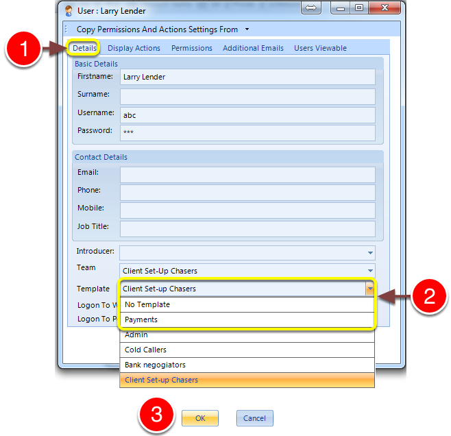 Select the required template