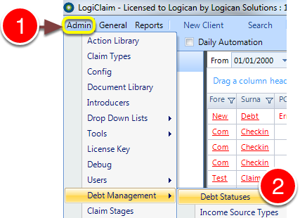 Open the Debt Statuses menu
