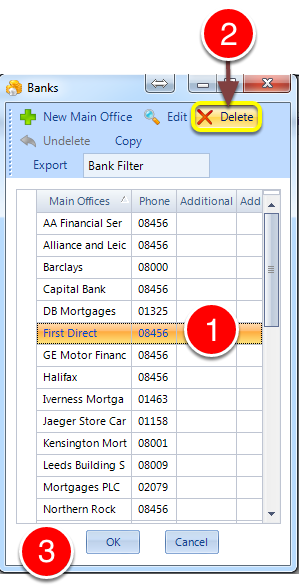 Delete the unrequired bank