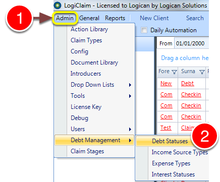 Open the Debt Statuses window