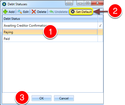 Choose the Default Debt Status
