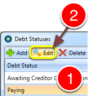 Select the Debt Status to edit
