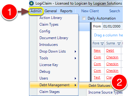Open the Debt Statuses window