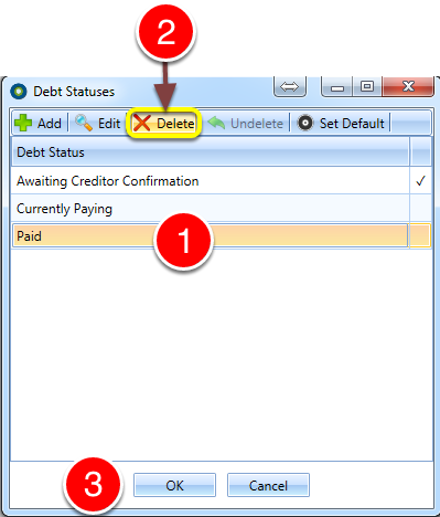 Delete the Debt Status