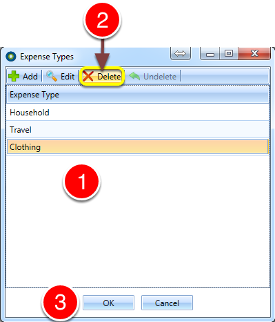 Delete the un-required expense Type