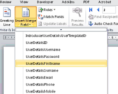 Add Mail Merge Fields for Users Name