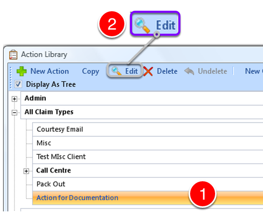Select the Action for Editing