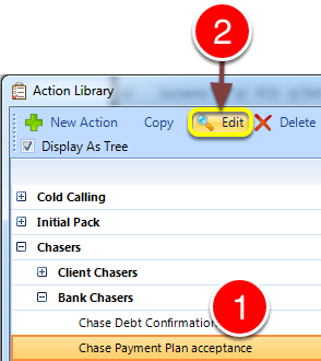 Open the required Action window