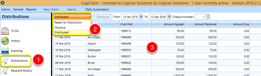 Select the Distributions Filter