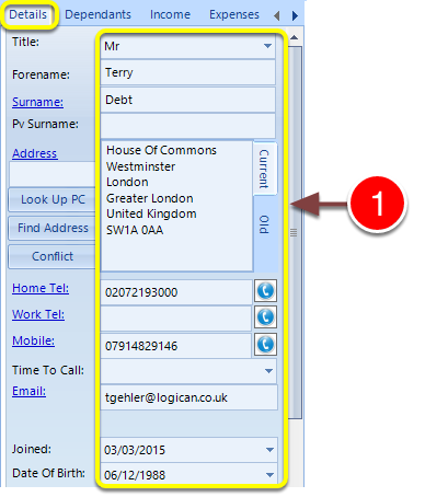 Enter the Client's personal Details