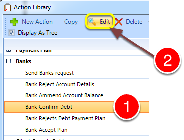 Open the Action set-up window