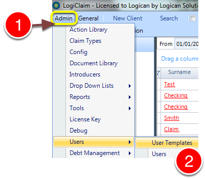 Open the User Template window
