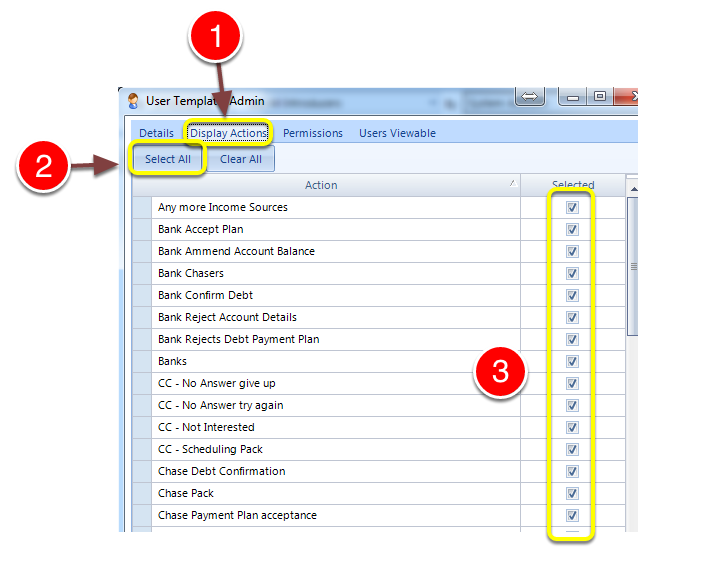 Select Default Display Actions
