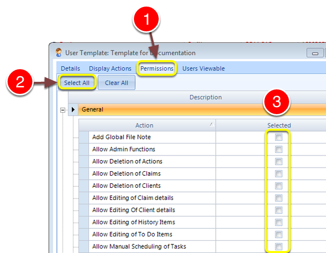 Select Default Permissions