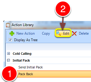 Open the required Action set-up window