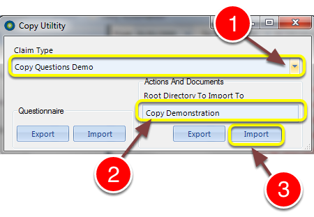 Select the Claim Type to copy the Actions and Documents to