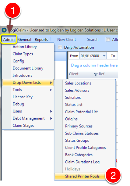 Open the Shared Printer Pool from the Drop Down Lists