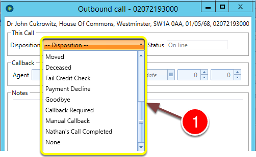Select the Call Result