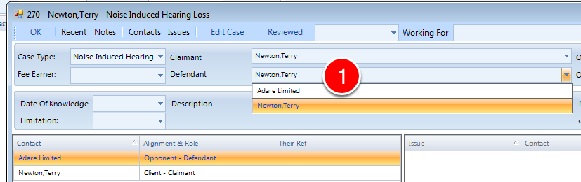 Once the defendant details have been added set it as the defendant of the case