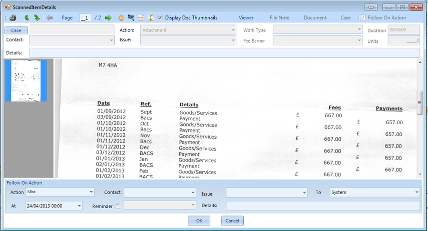 Double click on an attachment action in the To Do list to display the scanned document