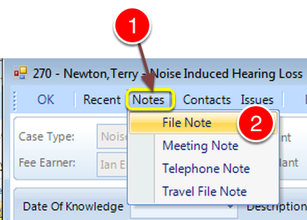 Create a file note from within a case