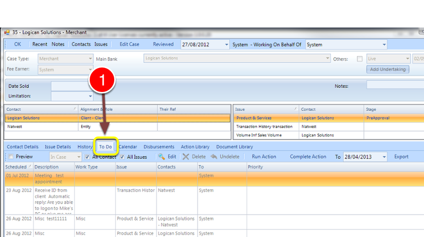 The case is displayed with the To Do Tab highlighted